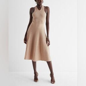 NWT Express High Neck Pleated Midi Sweater Dress Size M